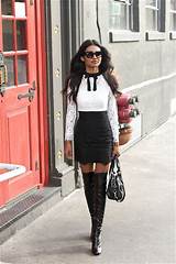 White Dress Black Knee High Boots Pictures