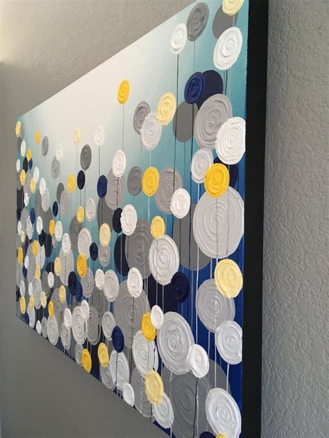 Navy Blue Turquoise Yellow And Gray Textured Painting Abstract