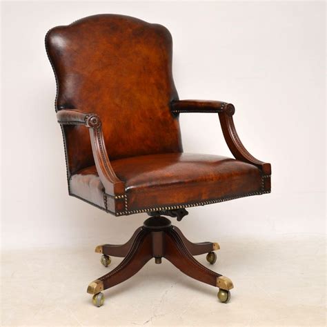 Antique Leather And Mahogany Swivel Desk Chair Marylebone Antiques