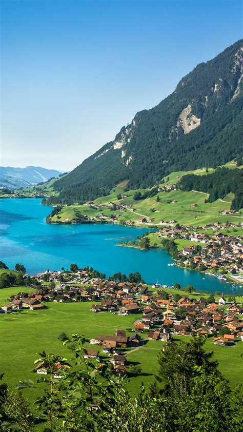 Town And Lake Lungern Lungerersee View From Bruenigpass Obwalden