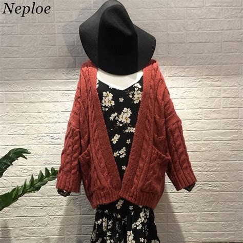 Neploe Casual V Neck Women Cardigans Korean New Fashion Pockets