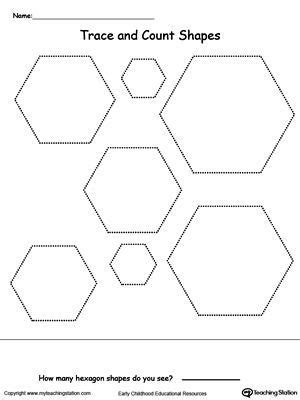 Trace and Count Hexagon Shapes | Shapes worksheets, Shape tracing
