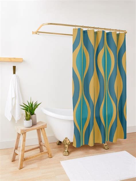 Morocco Abstract Retro Pattern In Teal And Mustard Shower Curtain By