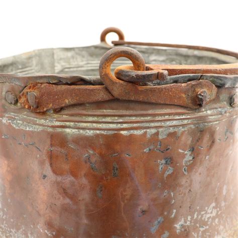 Large Antique Turkish Copper Tin Cauldron Jardiniere With Handle