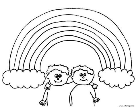 Coloriage arc en ciel avec nuage et deux amis  JeColorie.com