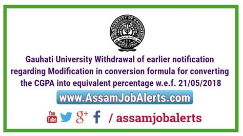 Cgpa to percentage formula gauhati university. Gauhati University Withdrawan of earlier notification regarding Modification in conversion ...