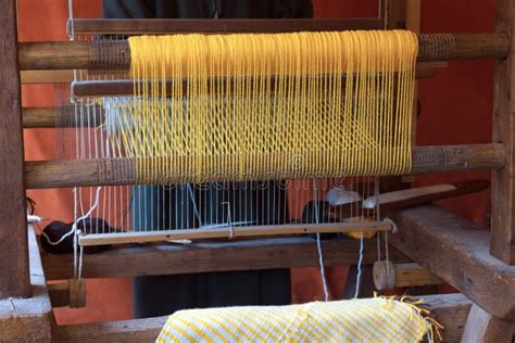 Weaving Of Wool With An Old Loom Stock Photo Image Of Material