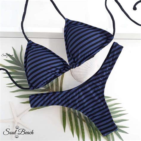 Biquíni Asa Delta Fio Listras Azul Soulbeach R 10900 Cor Azul