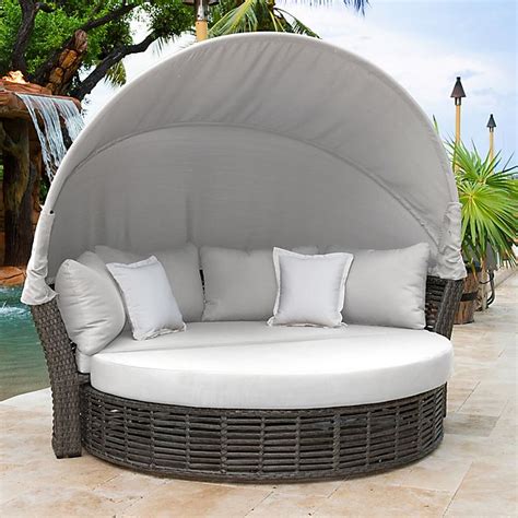 Wicker daybed outdoor furniture set: Panama Jack® Graphite Outdoor Canopy Daybed in Grey | Bed ...