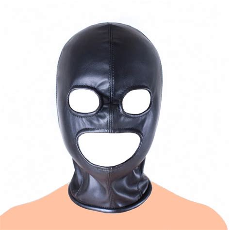 Gothic Sex Mask Hoodpu Leather Exposed Mouth Eyes Fetish Bdsm Bondage