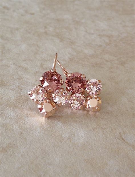 Rose Gold Dusty Rose Pink Crystal Drop Earrings Crystal Etsy