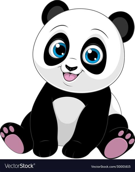Cute Funny Little Panda Basitting Smiling On A Vector Image On