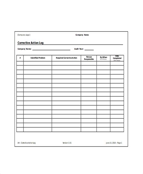 4 Action Log Template Free Word Excel Documents Download