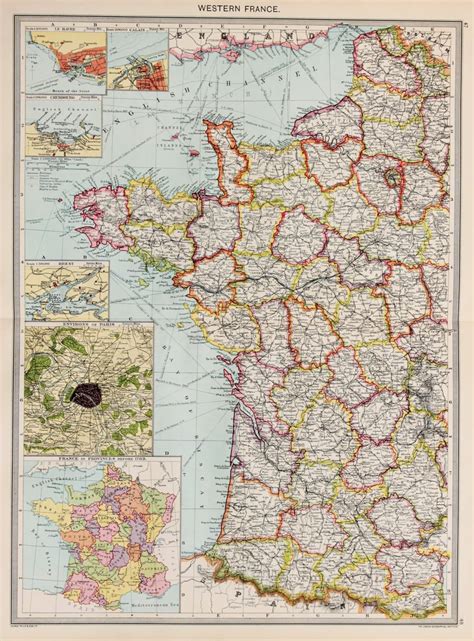 Western France Paris Antique Map Harmsworth C 1907 Lovely Etsy