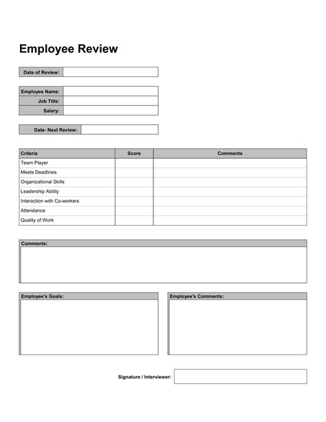 Printable Employee Evaluation Forms