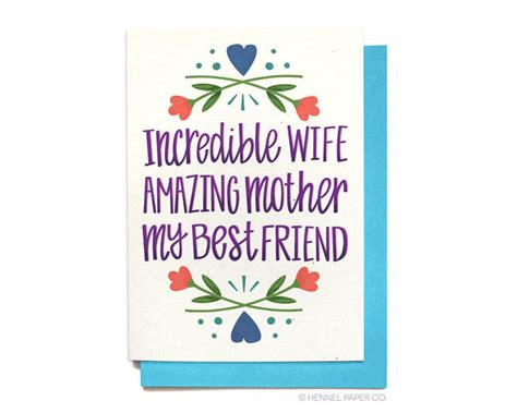 Mothers Day Card Wife Birthday Card Incredible Wife Amazing Mother Best Friend Md34 Etsy