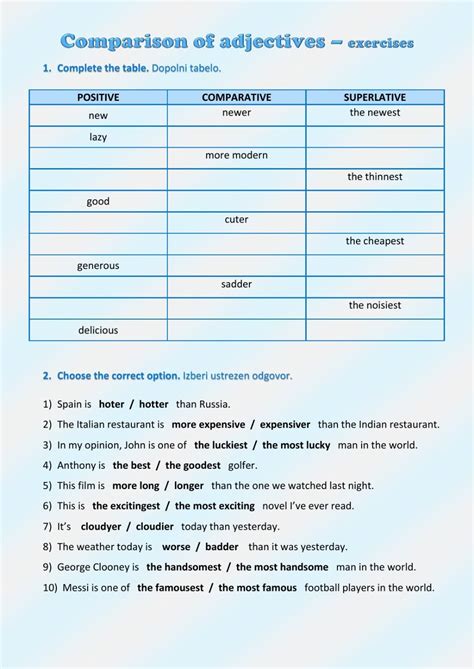 Comparative Adjectives Worksheet Order Of Adjectives English Grammar