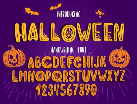 Fuente De Halloween Alfabeto Tipográfico Con Coloridas Ilustraciones