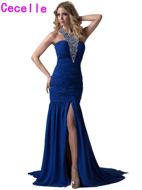2019 Sexy Long Mermaid Royal Blue Evening Dresses Gowns For Teens