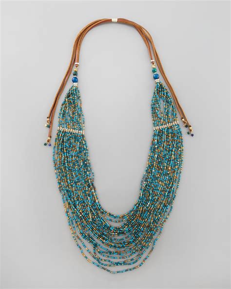 Nakamol Tiered Multi Strand Bead Necklace Turquoise