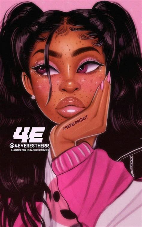 Download Cute Black Girl Art In Pink Wallpaper