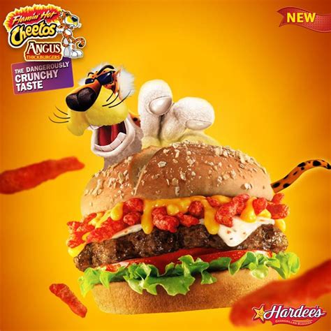 The cheesy bite can not only be a garnish, but a sophisticated one at that. Hardees new Flaming Hot Cheetos Angus Burger :: Rinnoo.net ...
