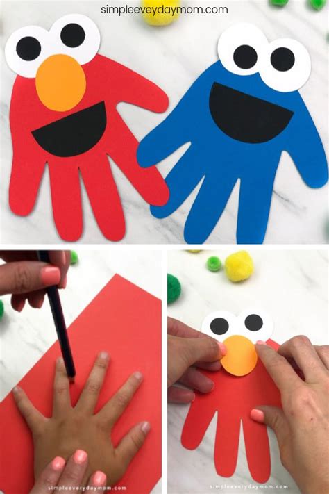 Check out the post for more easy ideas. Handprint Cookie Monster & Elmo Craft For Kids | Sesame ...