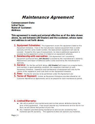Maintenance Contract Template Free