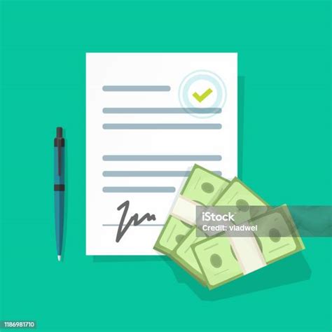 벡터 일러스트레이션 플랫 만화 종이 문서 또는 신용 또는 대출 격리 개념 또는 파트너십 거래 수익 이미지로 서명 스탬프 및