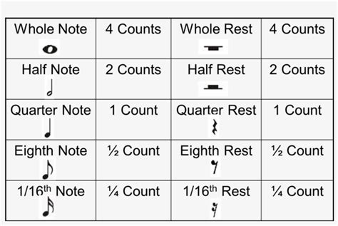 Note Values In 44 Time Kinds Of Notes And Rest Free Transparent
