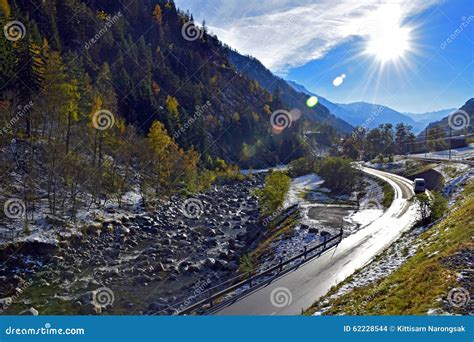 Mountain Road Of The Swiss Alps During Winter Stock Photo Image Of