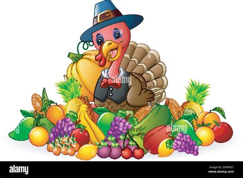 Thanksgiving Day Turkey With Fruits And Vegetables Stock Vector Image