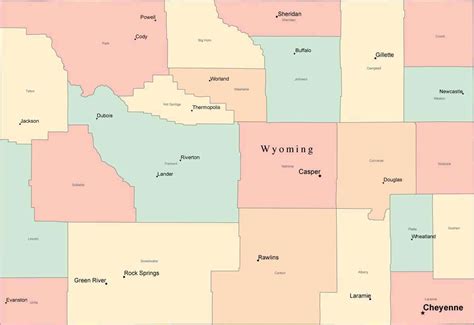 Multi Color Wyoming Map With Counties Capitals And Major Cities