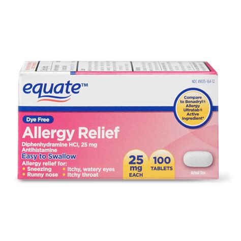 Equate Allergy Relief Tablets 25 Mg 100 Count