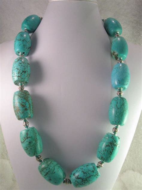 Sale Chunky Turquoise Barrels Necklace Handmade Handcrafted Etsy