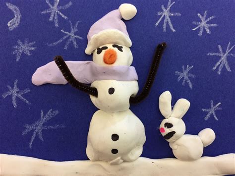 Snowy Snowman Sculpture 2nd Grade Model Magic Clay Student Art