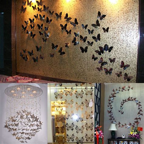 10pcs 3d Stainless Butterfly Wall Stickers Silver Mirror