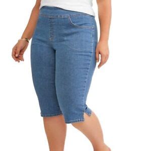 Womens Plus Size Elastic Waist Pull On Denim Capri OX W EBay