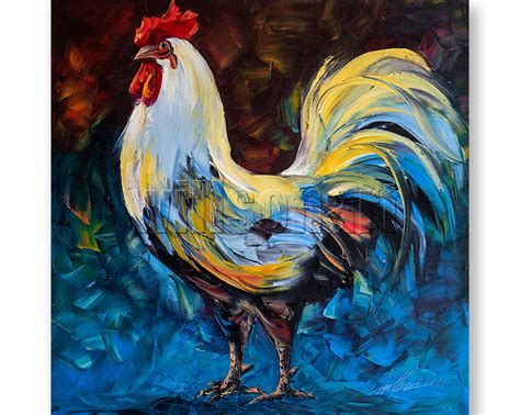 Original Rooster Canvas Oil Painting Textured Palette Knife Modern