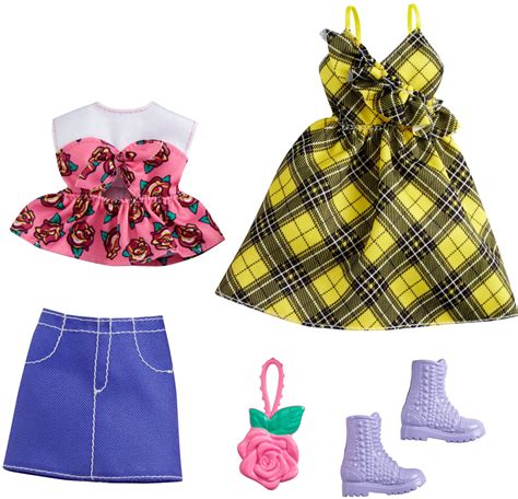 Barbie Fashions 2 Pack Clothing Set 2 Outfits For Barbie Doll Include Yellow Plaid Dress