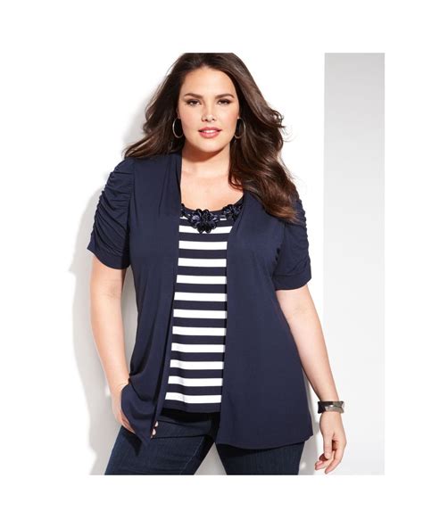 Inc International Concepts Plus Size Shortsleeve Striped Layered Top In