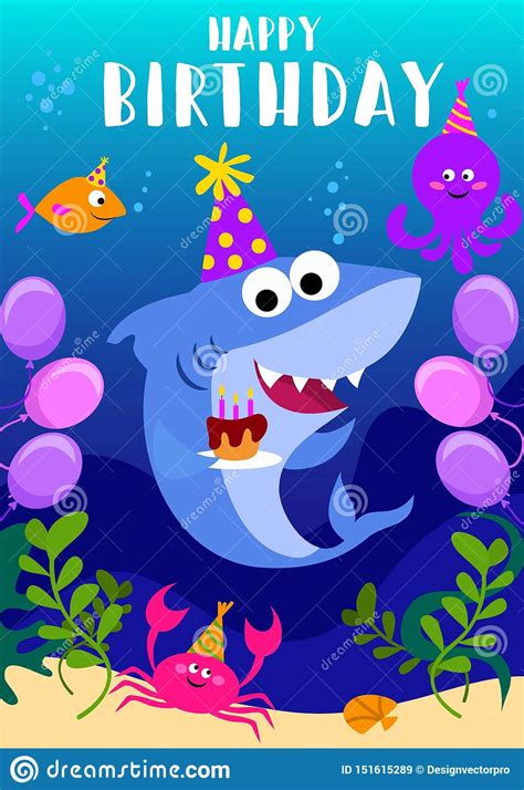 For example, using this lovely baby shark and pinkfong themed birthday card, i can guarantee you, it won't take a long time to finish it. Happy Birthday Greeting Card With Shark, Octopus, Fish And ...