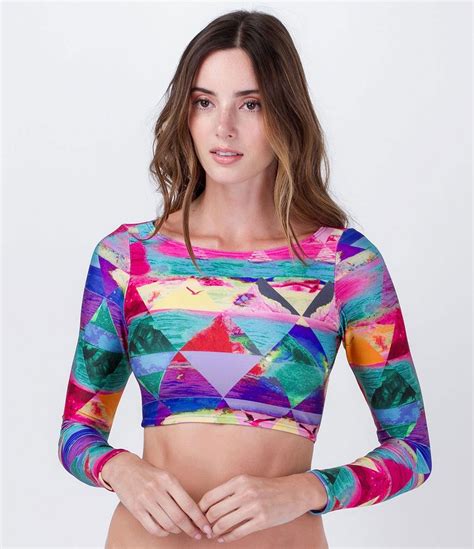 Biquíni Feminino Top Cropped Manga Longa Peça Avulsa Estampado Marca