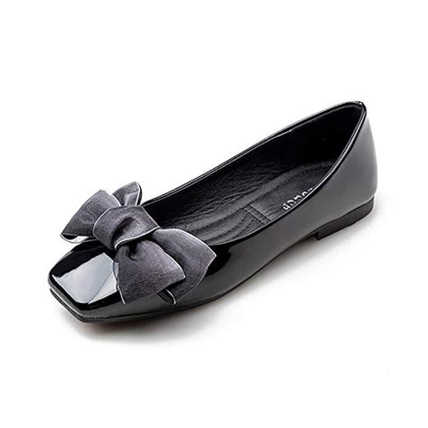 Meeshine Womens Square Toe Bowknot Ballet Flats Comfort Slip On Dress Flat Shoes Black 05 55 Us