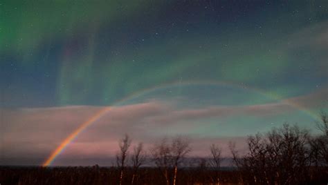 Moonlight Rainbow And Northern Lights In The Sky Over Sweden Earth