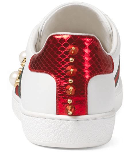 Gucci New Ace Studded Web Low Top Sneaker White