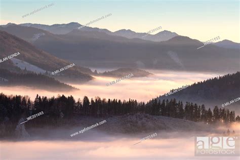 Velka Fatra Mountains Shrouded In Low Clouds Slovakia Stock Photo