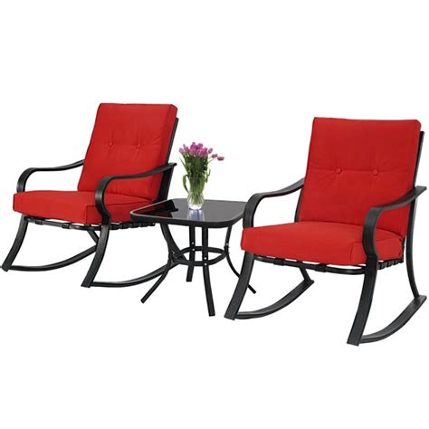 This chair features a modern curved slat style back to keep you comfortable and a textured seat for safe seating. SUNCROWN Outdoor 3-Piece Rocking Chairs Bistro Set, Black ...