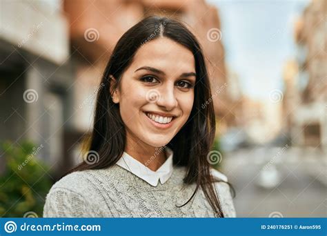 Young Hispanic Woman Smiling Happy Standing At The City Stock Image Image Of City Modern
