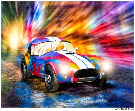 Shelby Cobra Race Car Art Print Classic Roadster In The Rain